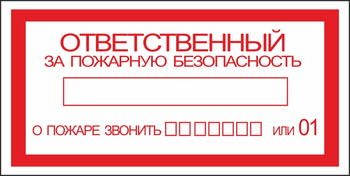 B43 ответственный за пожарную безопасность (пленка, 200х100 мм) - Знаки безопасности - Вспомогательные таблички - Магазин охраны труда ohranatruda-shop.ru